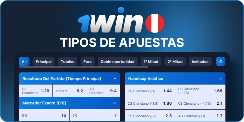 Variedad de apuestas 1win